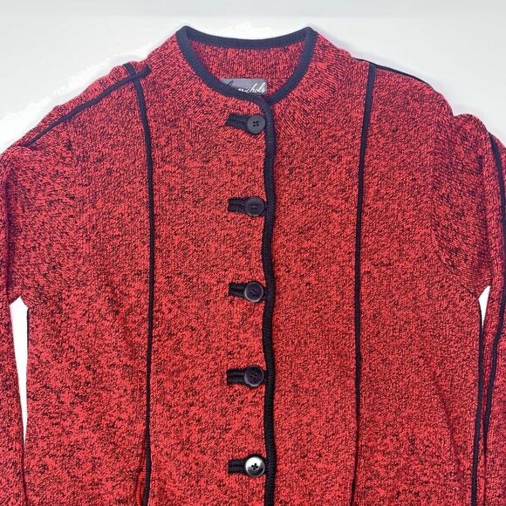 Lisa Nichols Red with Black Trim Button Down Women's Cardigan Sweater Size Large - Picture 2 of 10